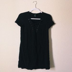 Lace up black tshirt dress